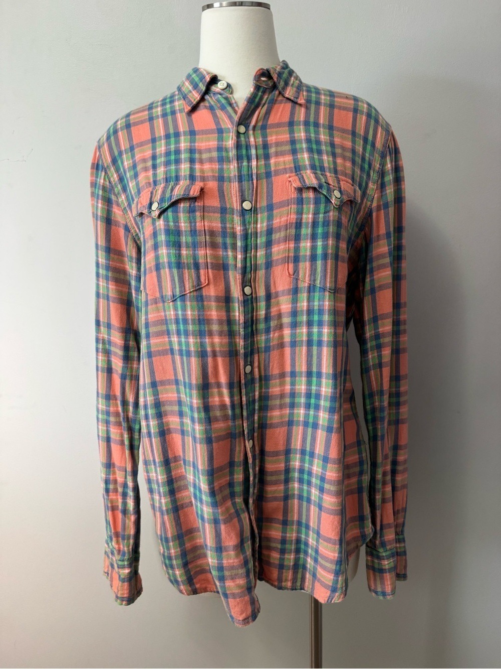 Denim & Supply Ralph Lauren Orange and Green Plaid Button-Down Shirt medium VTG